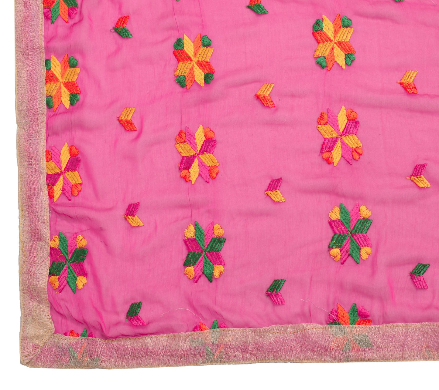 Sushila Vintage Pink Traditional Dupatta Chiffon Phulkari Embroidered Long Stole