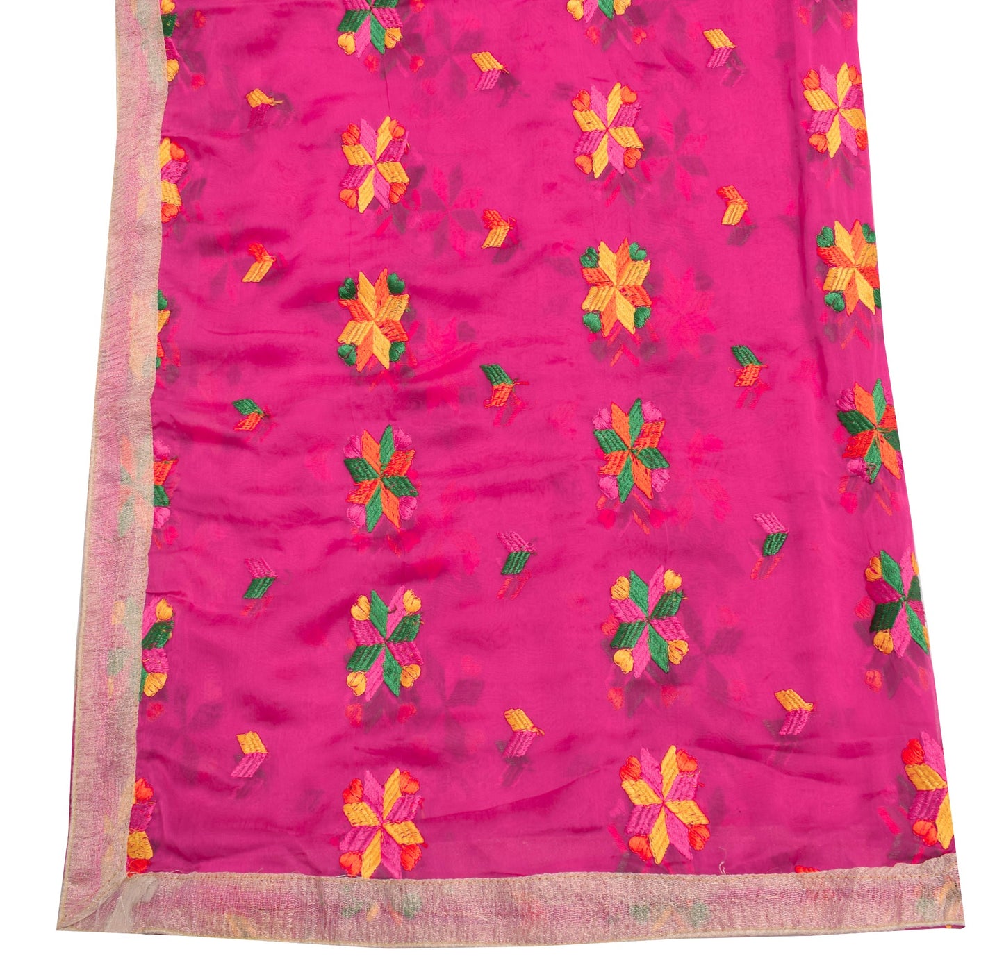 Sushila Vintage Pink Traditional Dupatta Chiffon Phulkari Embroidered Long Stole