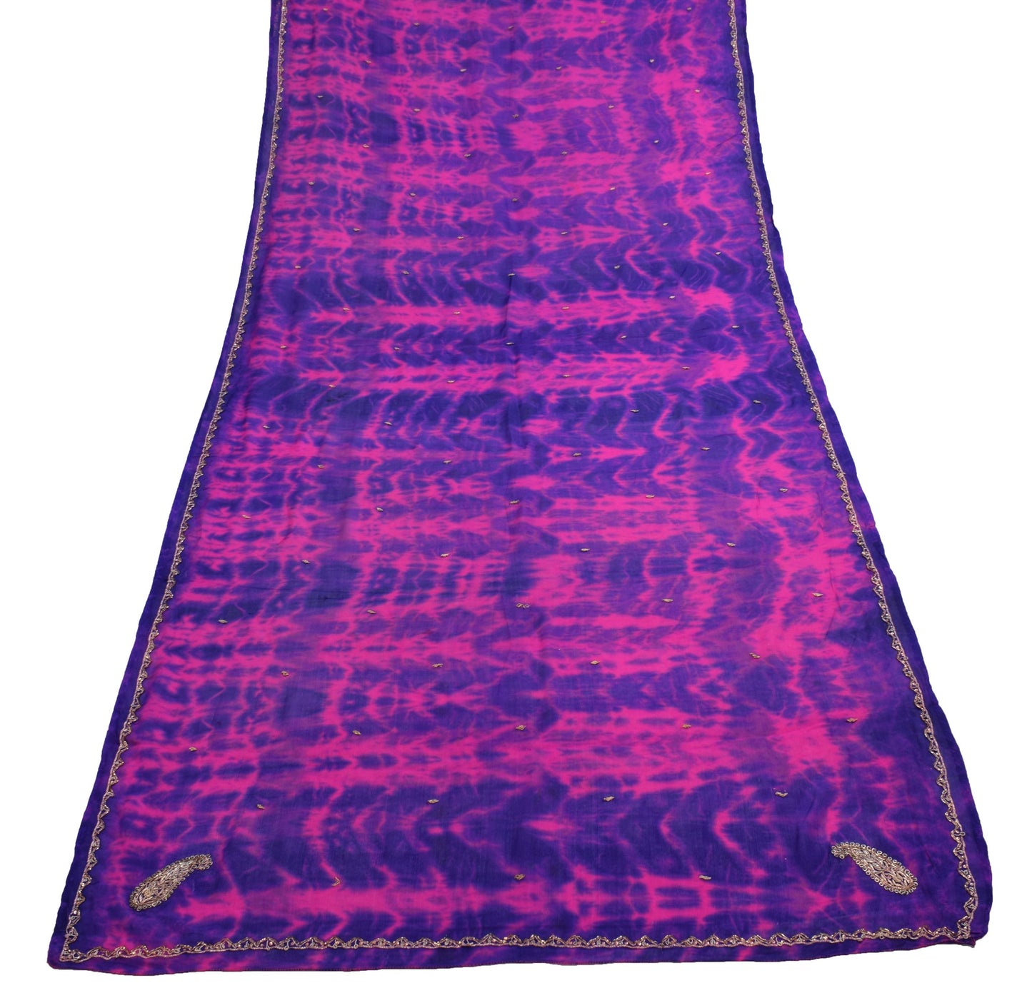 Sushila Vintage Magenta Purple Tie-Dye Dupatta Chiffon Silk Hand Work Long Stole