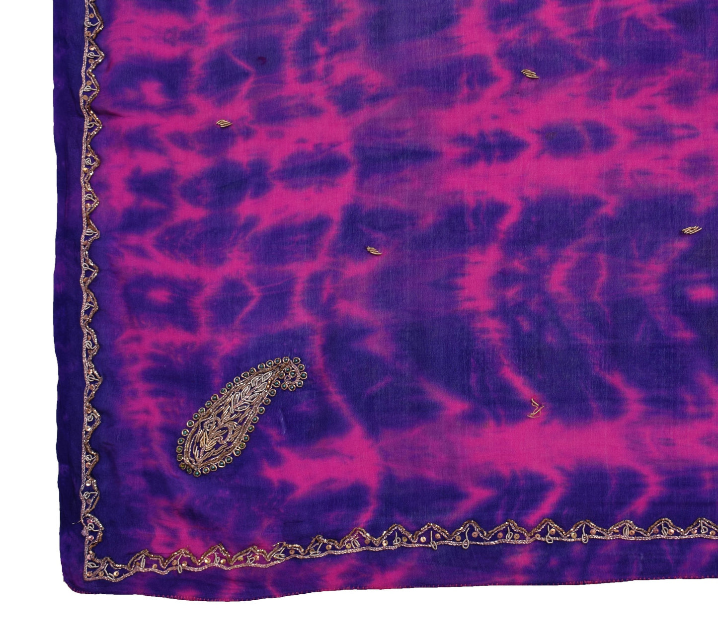 Sushila Vintage Magenta Purple Tie-Dye Dupatta Chiffon Silk Hand Work Long Stole