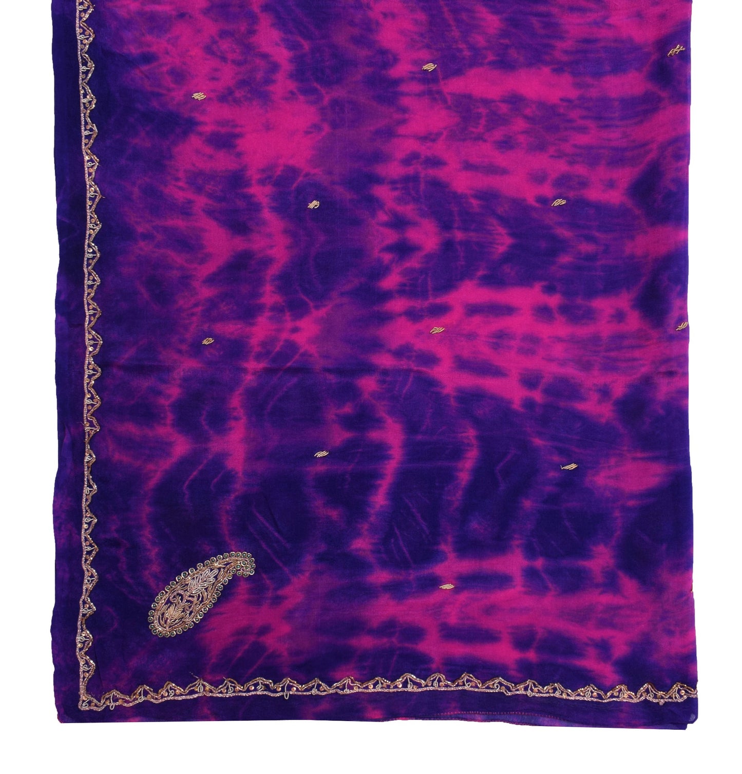 Sushila Vintage Magenta Purple Tie-Dye Dupatta Chiffon Silk Hand Work Long Stole