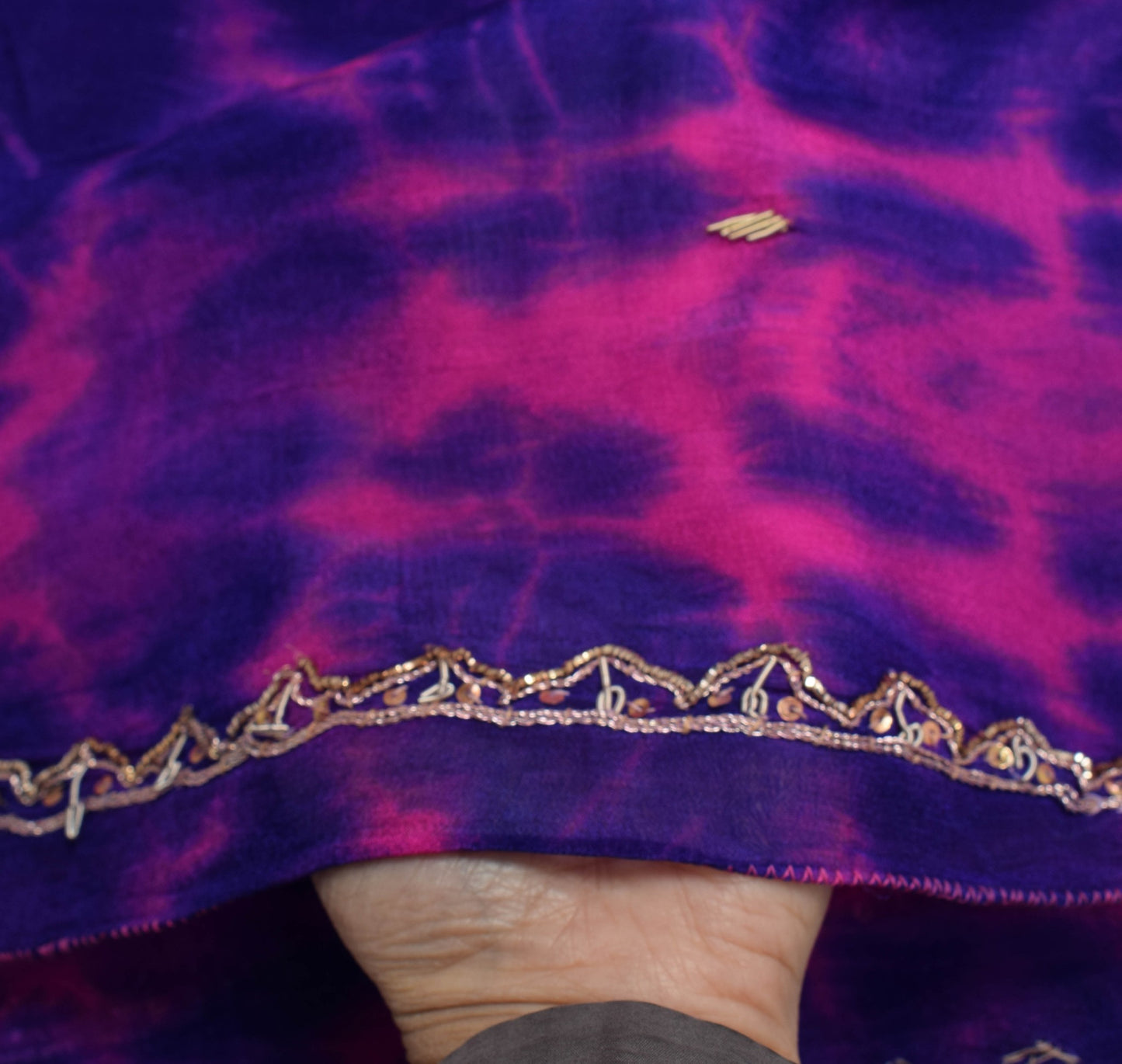 Sushila Vintage Magenta Purple Tie-Dye Dupatta Chiffon Silk Hand Work Long Stole