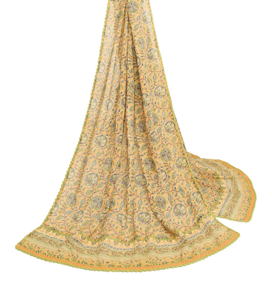 Sushila Vintage Cream Floral Dupatta Pure Cotton Hand Block Printed Long Stole