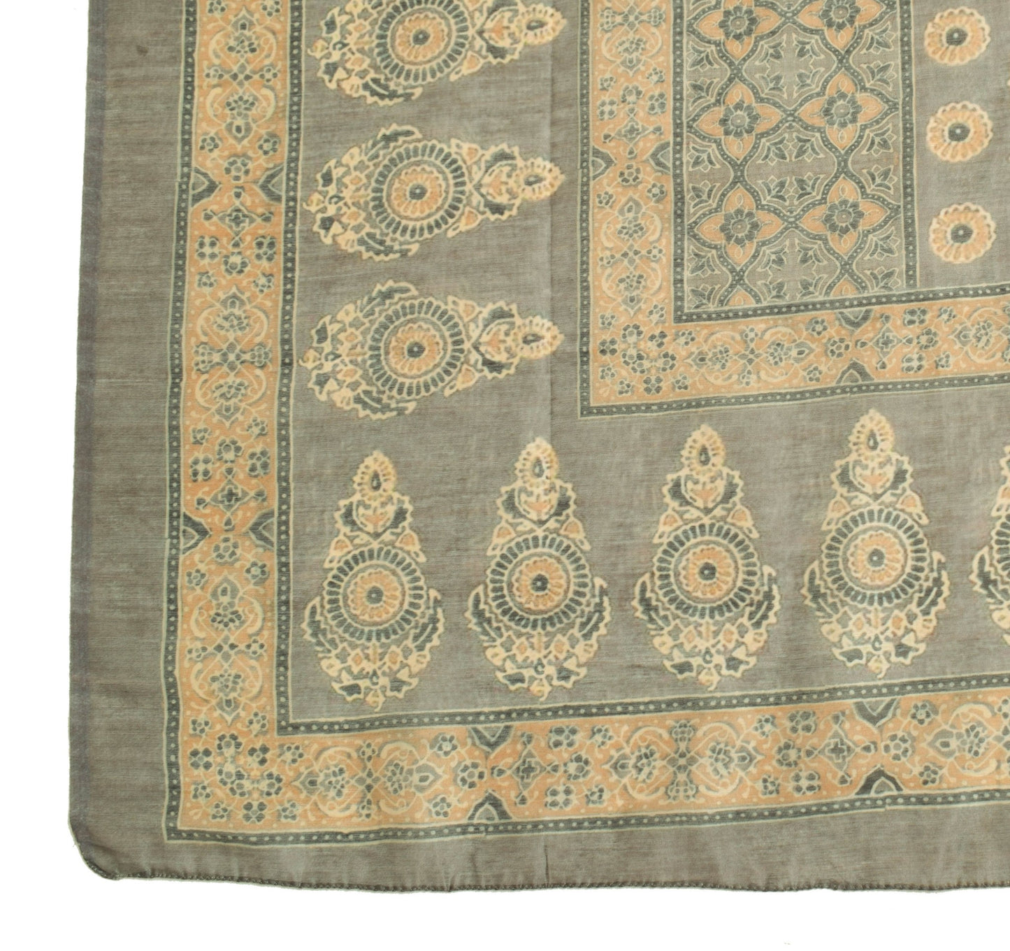 Sushila Vintage Gray Hand Block Printed Dupatta Silk Party Wear Long Stole Wrap
