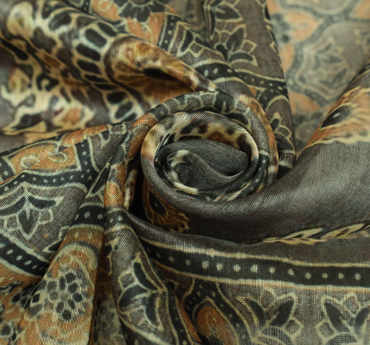 Sushila Vintage Gray Hand Block Printed Dupatta Silk Party Wear Long Stole Wrap
