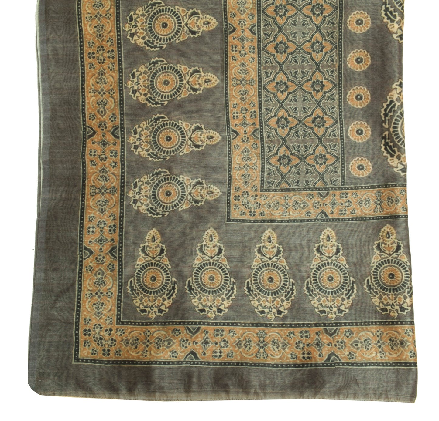 Sushila Vintage Gray Hand Block Printed Dupatta Silk Party Wear Long Stole Wrap