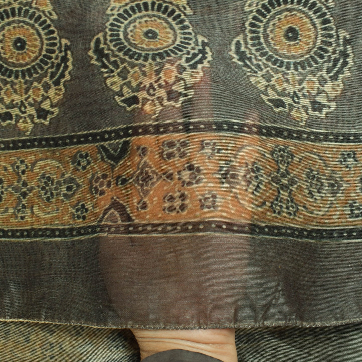 Sushila Vintage Gray Hand Block Printed Dupatta Silk Party Wear Long Stole Wrap