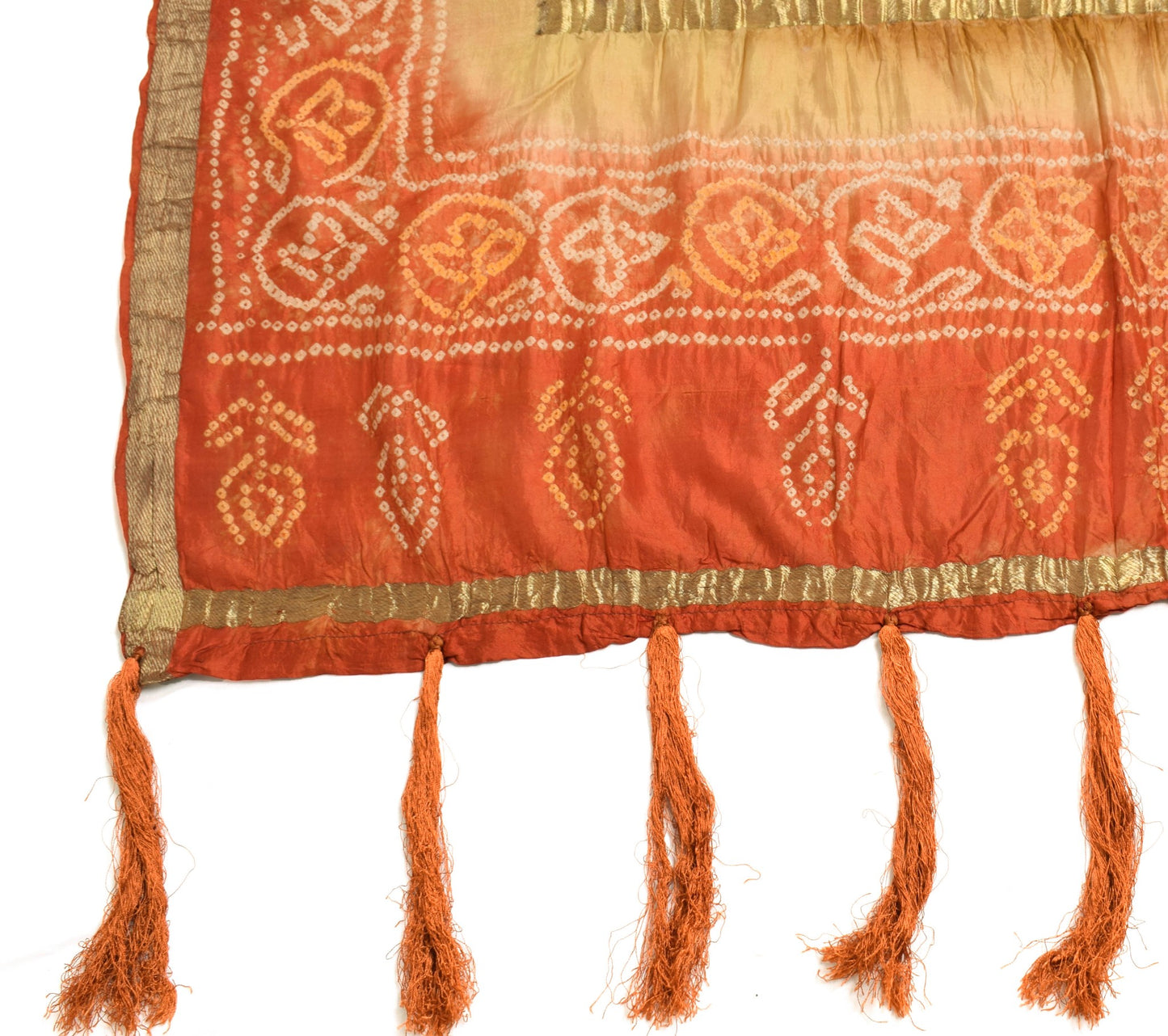 Sushila Vintage Brown & Rust Bandhani Printed Dupatta Pure Silk Long Stole Veil