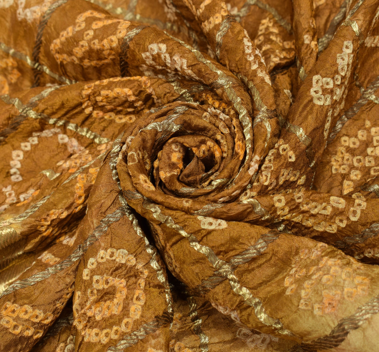 Sushila Vintage Brown & Rust Bandhani Printed Dupatta Pure Silk Long Stole Veil