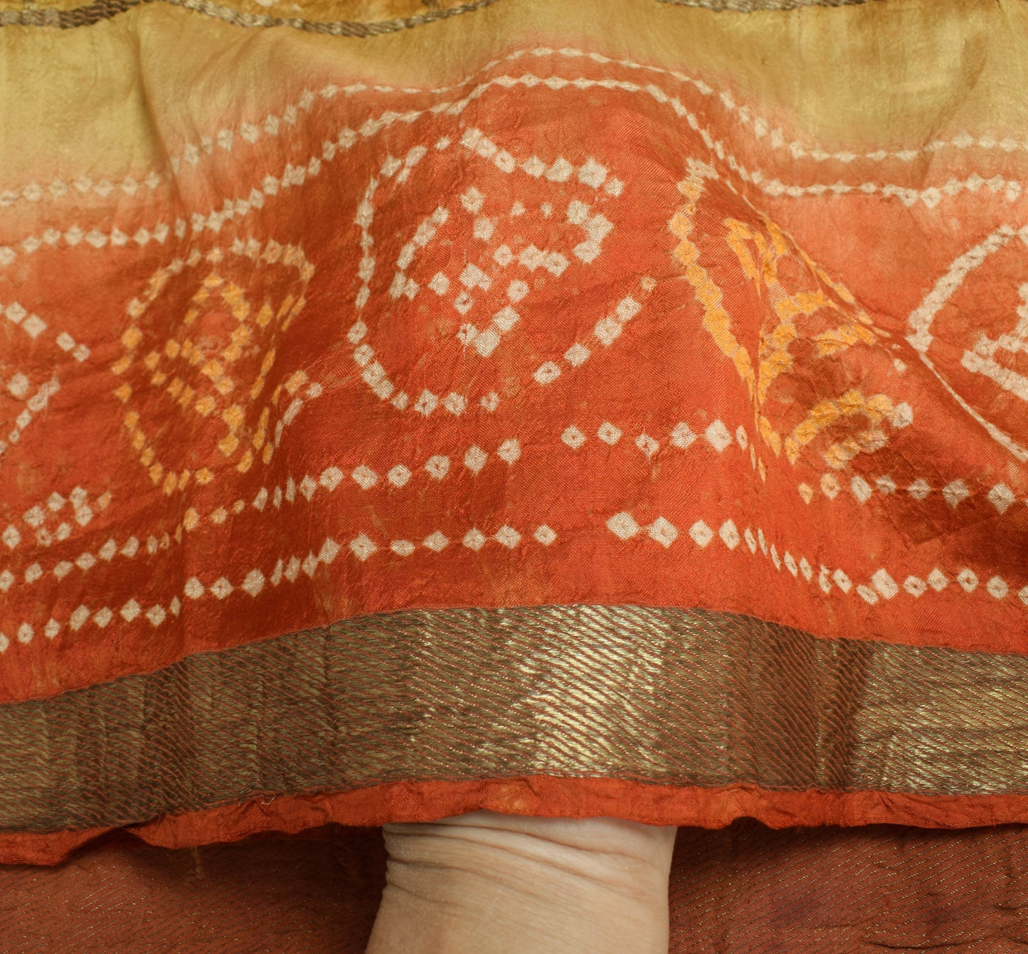 Sushila Vintage Brown & Rust Bandhani Printed Dupatta Pure Silk Long Stole Veil