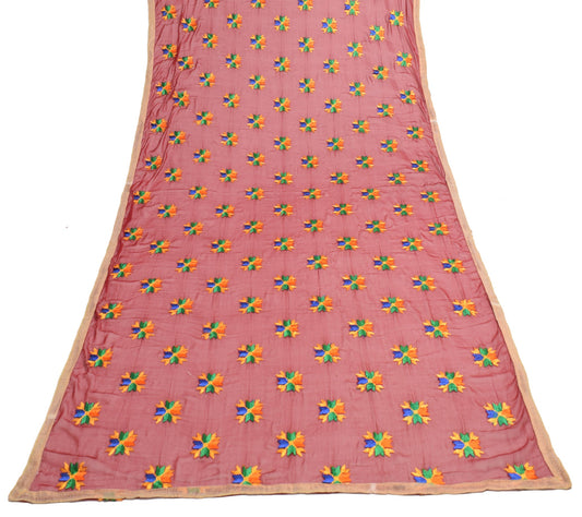 Sushila Vintage Multi-Color Thread Work Chiffon Dupatta Phulkari Long Stole Wrap