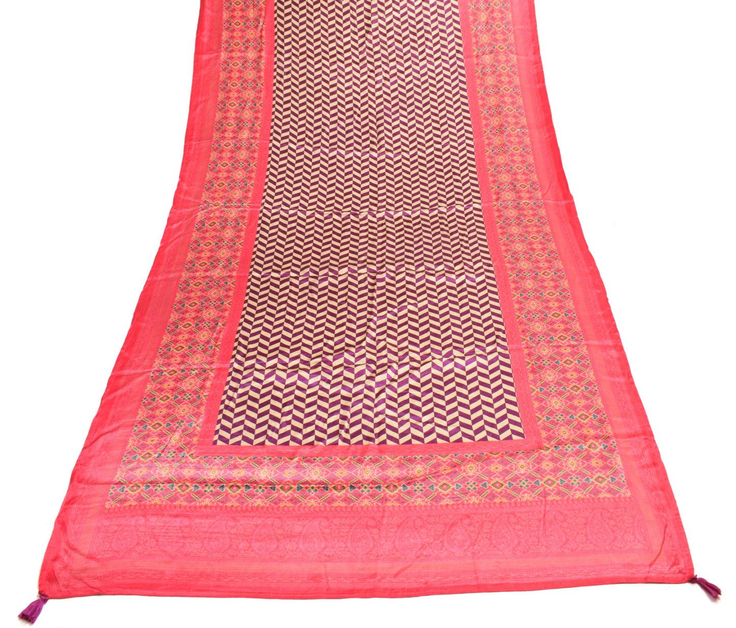 Sushila Vintage Cream 100% Pure satin Silk Dupatta Printed Stunning Long Stole