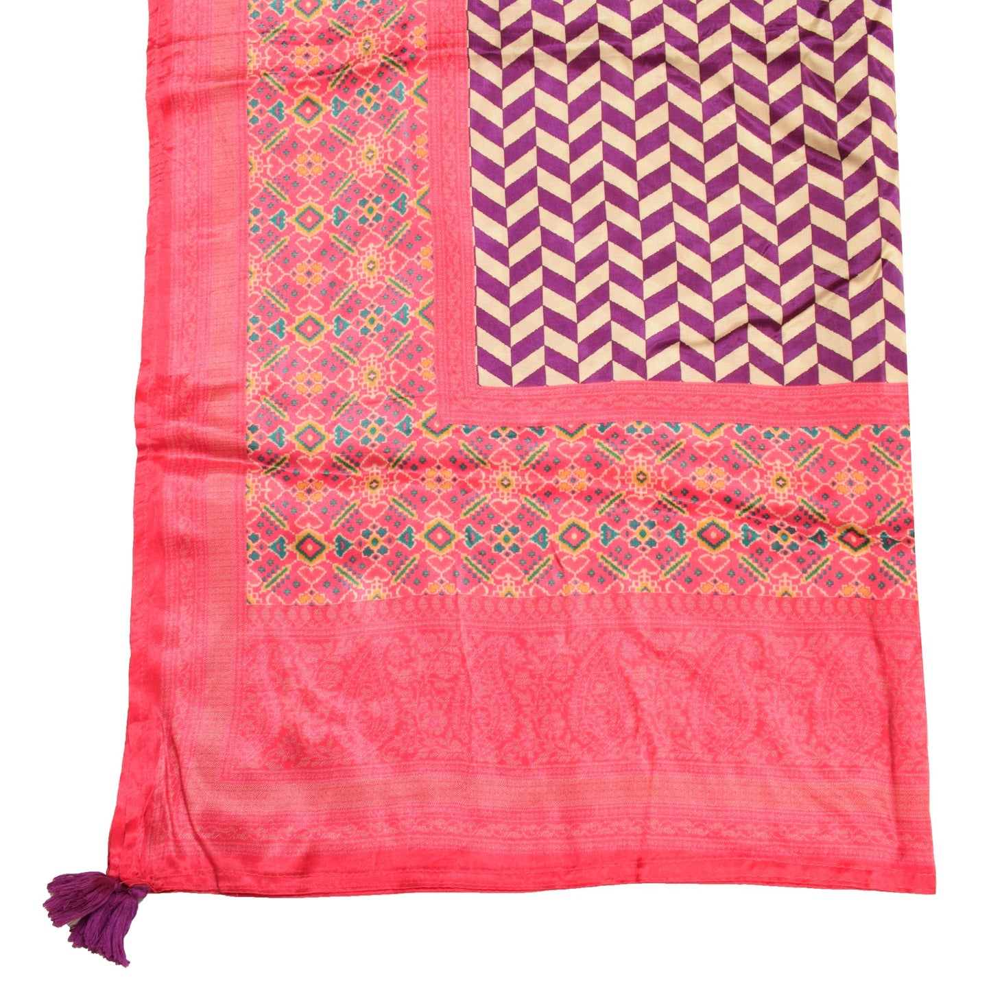 Sushila Vintage Cream 100% Pure satin Silk Dupatta Printed Stunning Long Stole