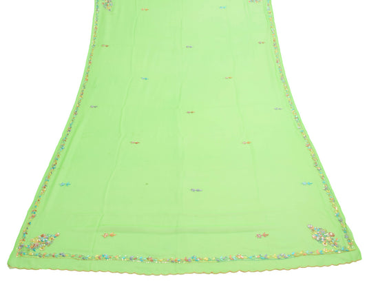 Sushila Vintage Green Georgette Silk Dupatta Hand Embraided Floral Long Stole