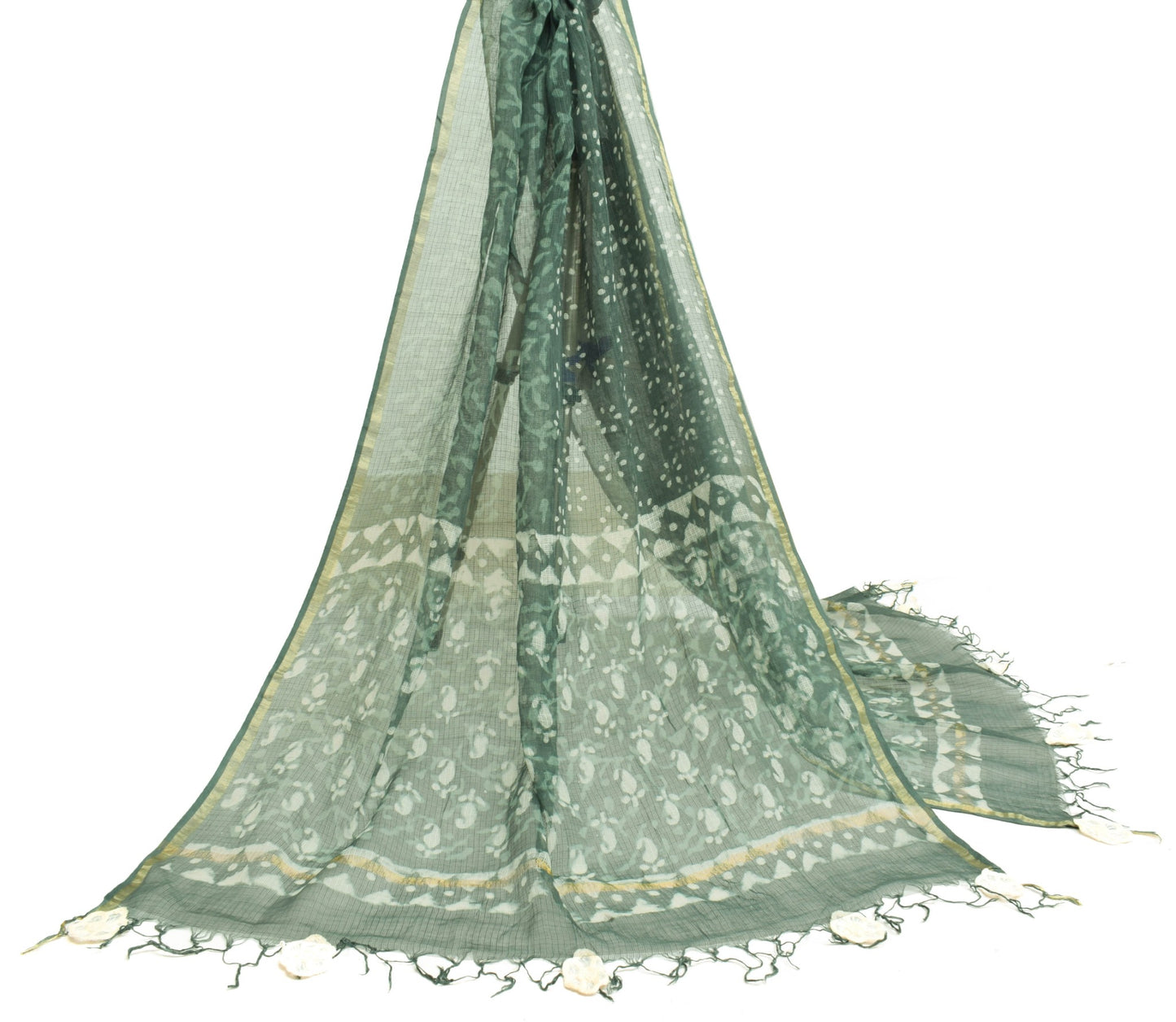 Sushila Vintage 100% Pure Cotton Dupatta Printed & Woven Paisley Long Stole Veil