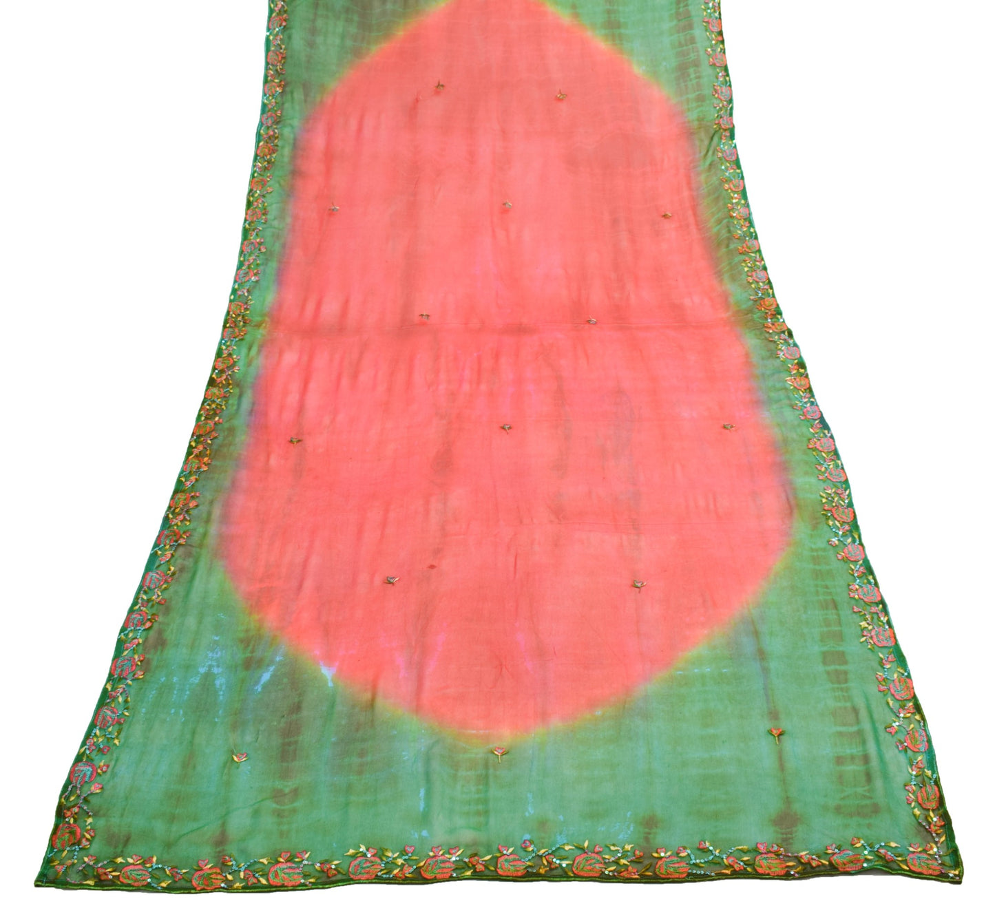 Sushila Vintage Red Green Georgette Silk Dupatta Floral Embroidered Long Stole