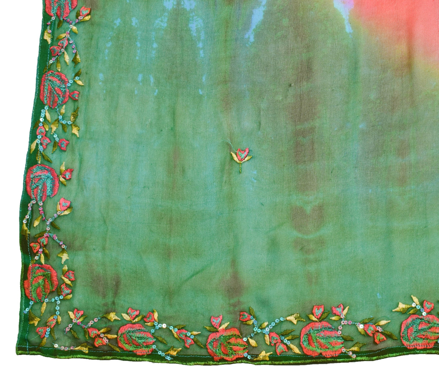Sushila Vintage Red Green Georgette Silk Dupatta Floral Embroidered Long Stole