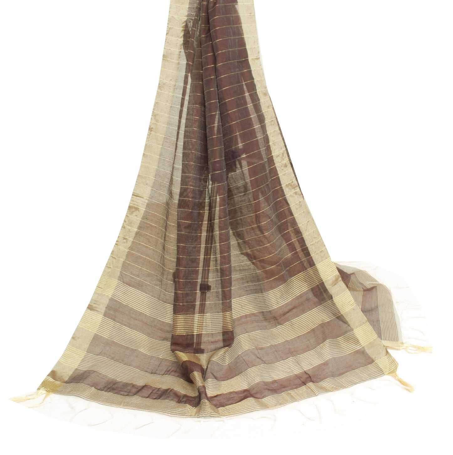 Sushila Vintage Brown Silk Dupatta Stripes Woven Branded Stunning Long Stole