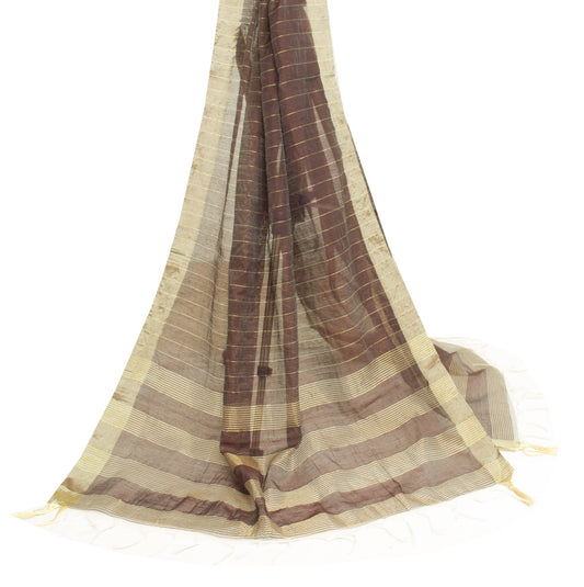 Sushila Vintage Brown Silk Dupatta Stripes Woven Branded Stunning Long Stole