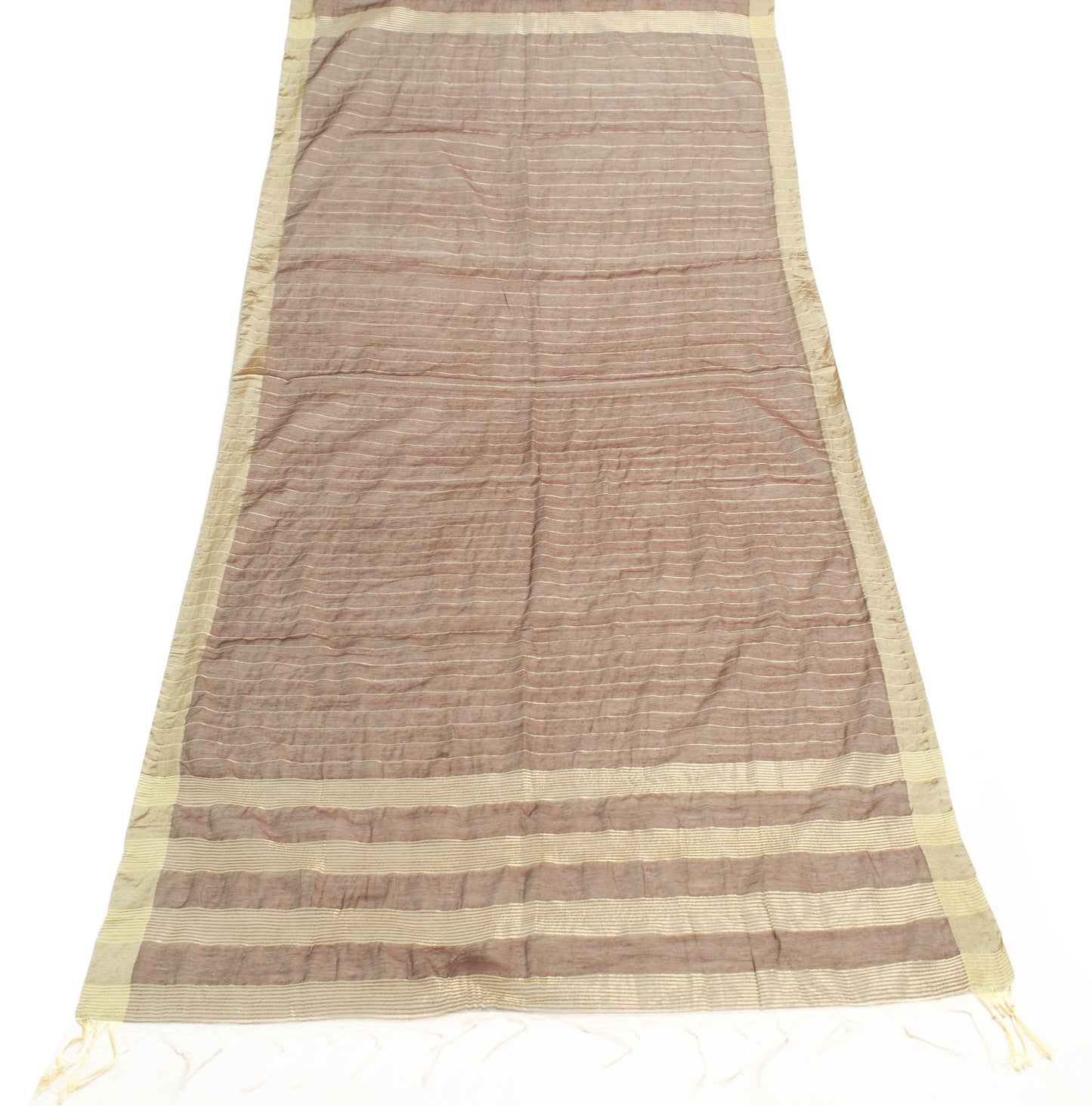 Sushila Vintage Brown Silk Dupatta Stripes Woven Branded Stunning Long Stole