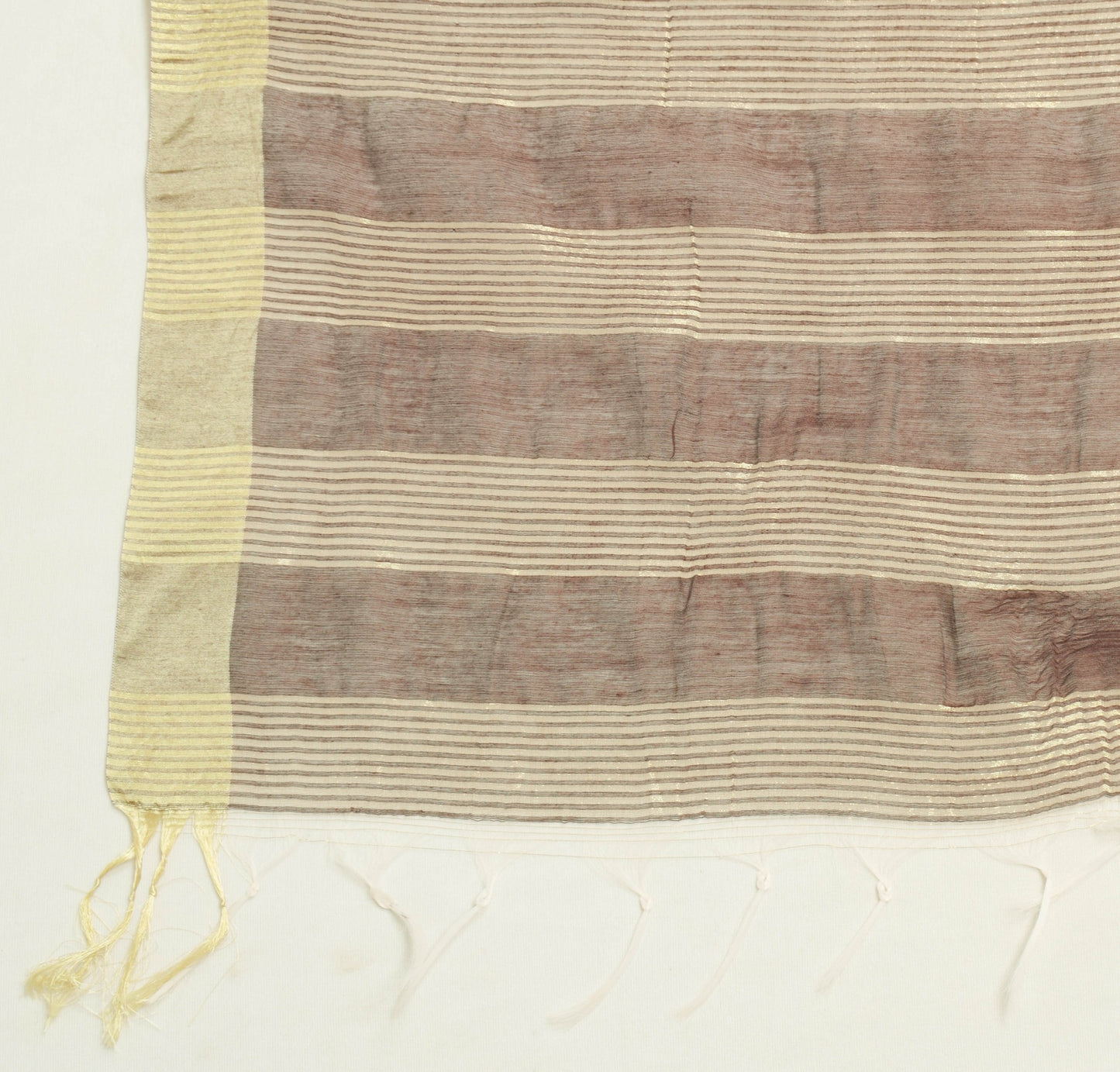 Sushila Vintage Brown Silk Dupatta Stripes Woven Branded Stunning Long Stole