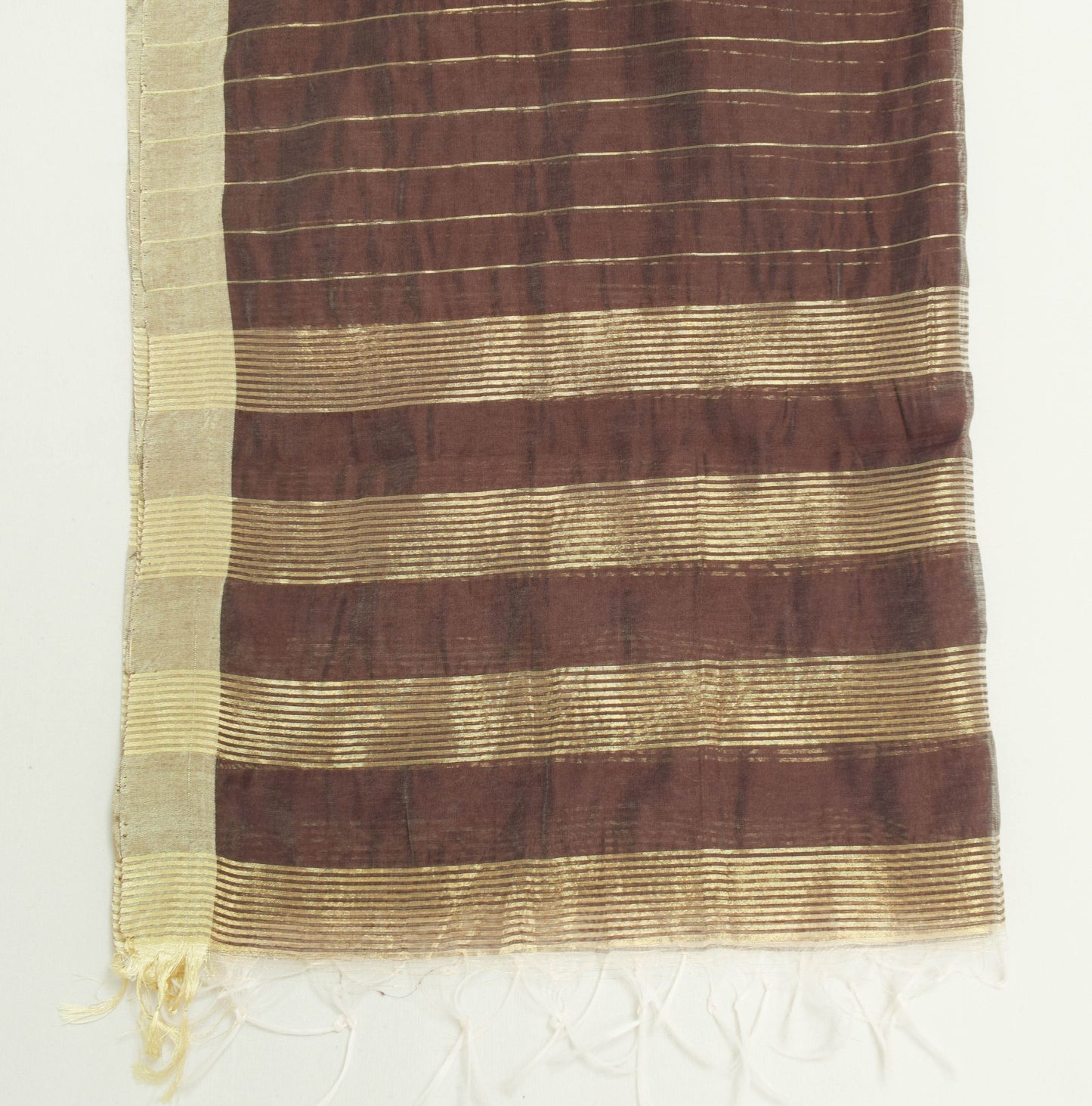Sushila Vintage Brown Silk Dupatta Stripes Woven Branded Stunning Long Stole