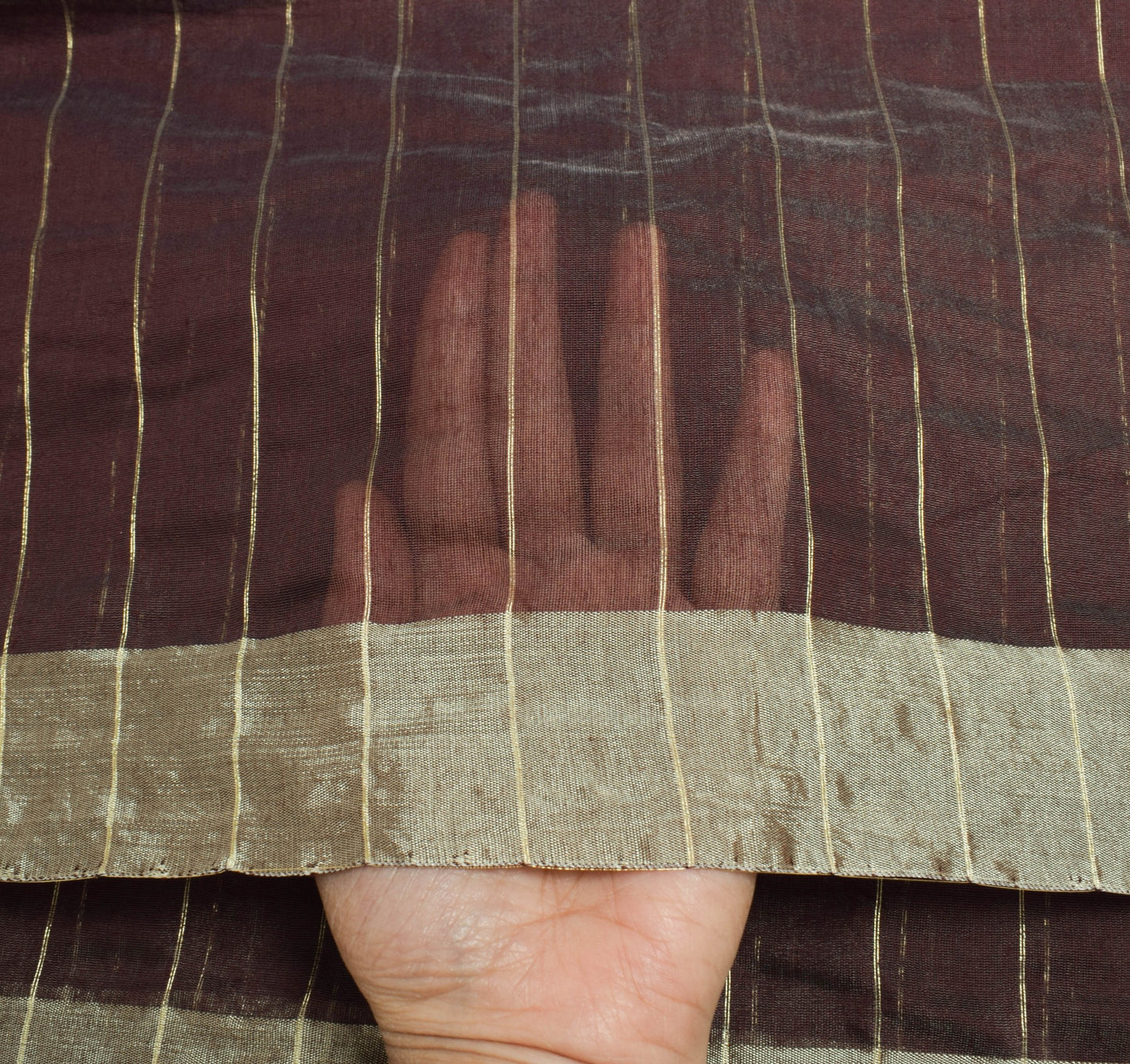 Sushila Vintage Brown Silk Dupatta Stripes Woven Branded Stunning Long Stole