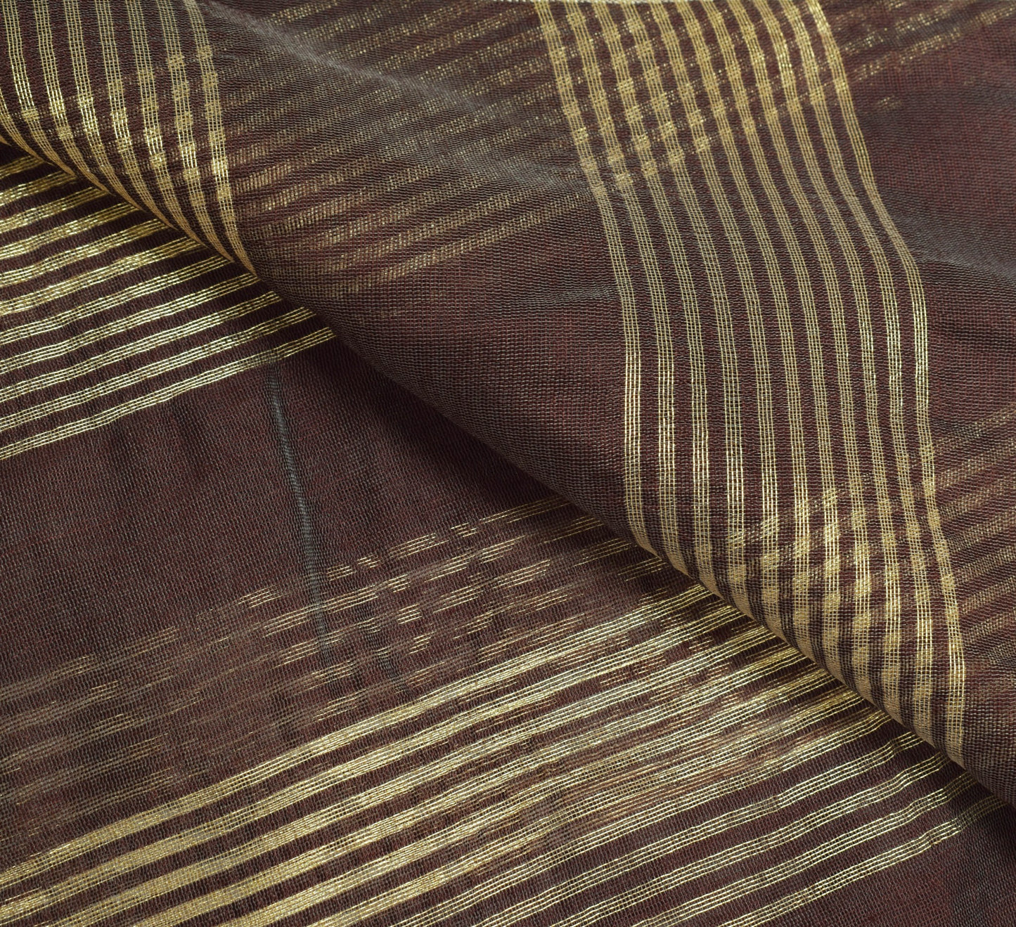 Sushila Vintage Brown Silk Dupatta Stripes Woven Branded Stunning Long Stole