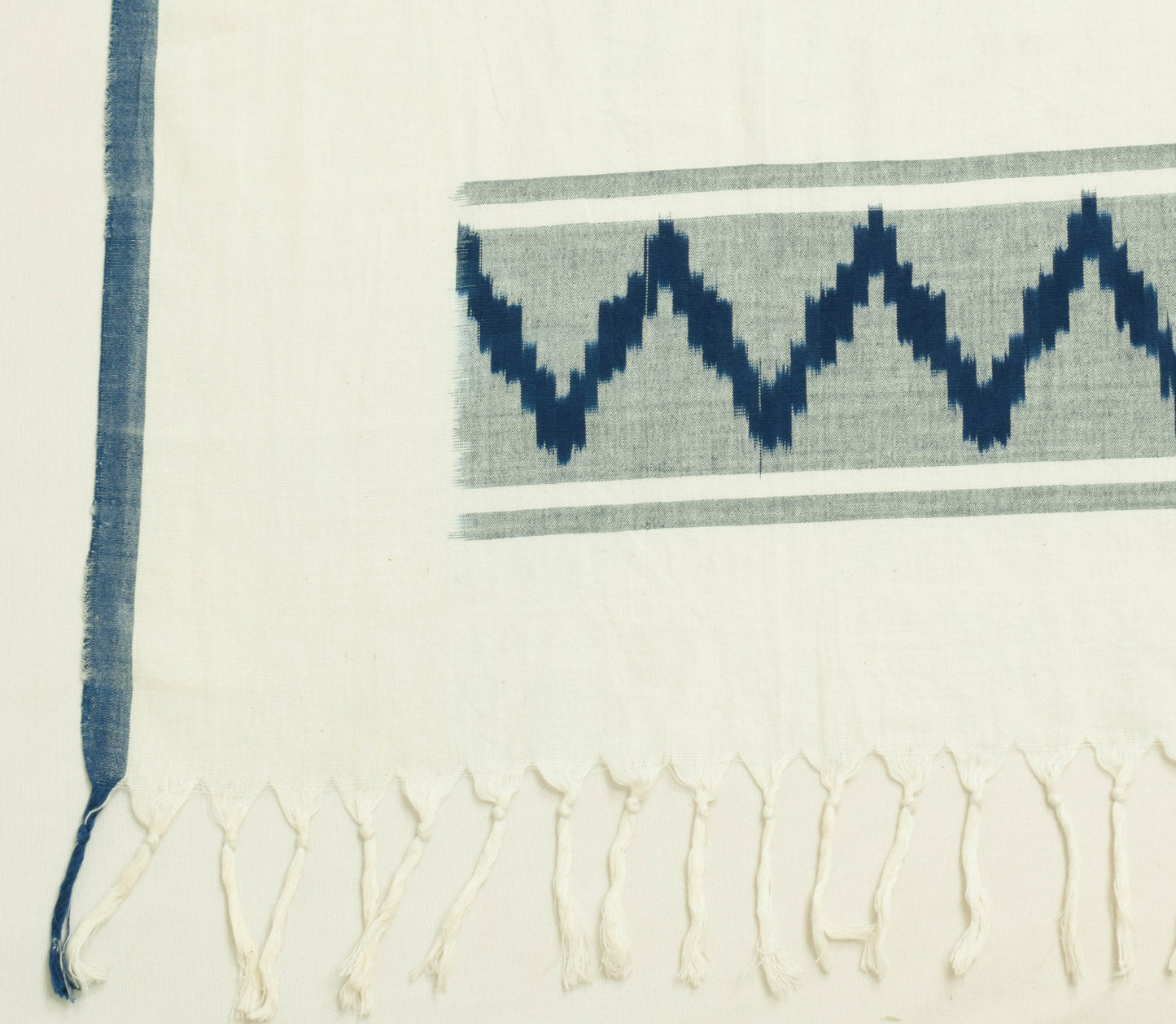 Sushila Vintage Off-White & Blue Dupatta Handloom Pure Cotton Ikat Long Stole