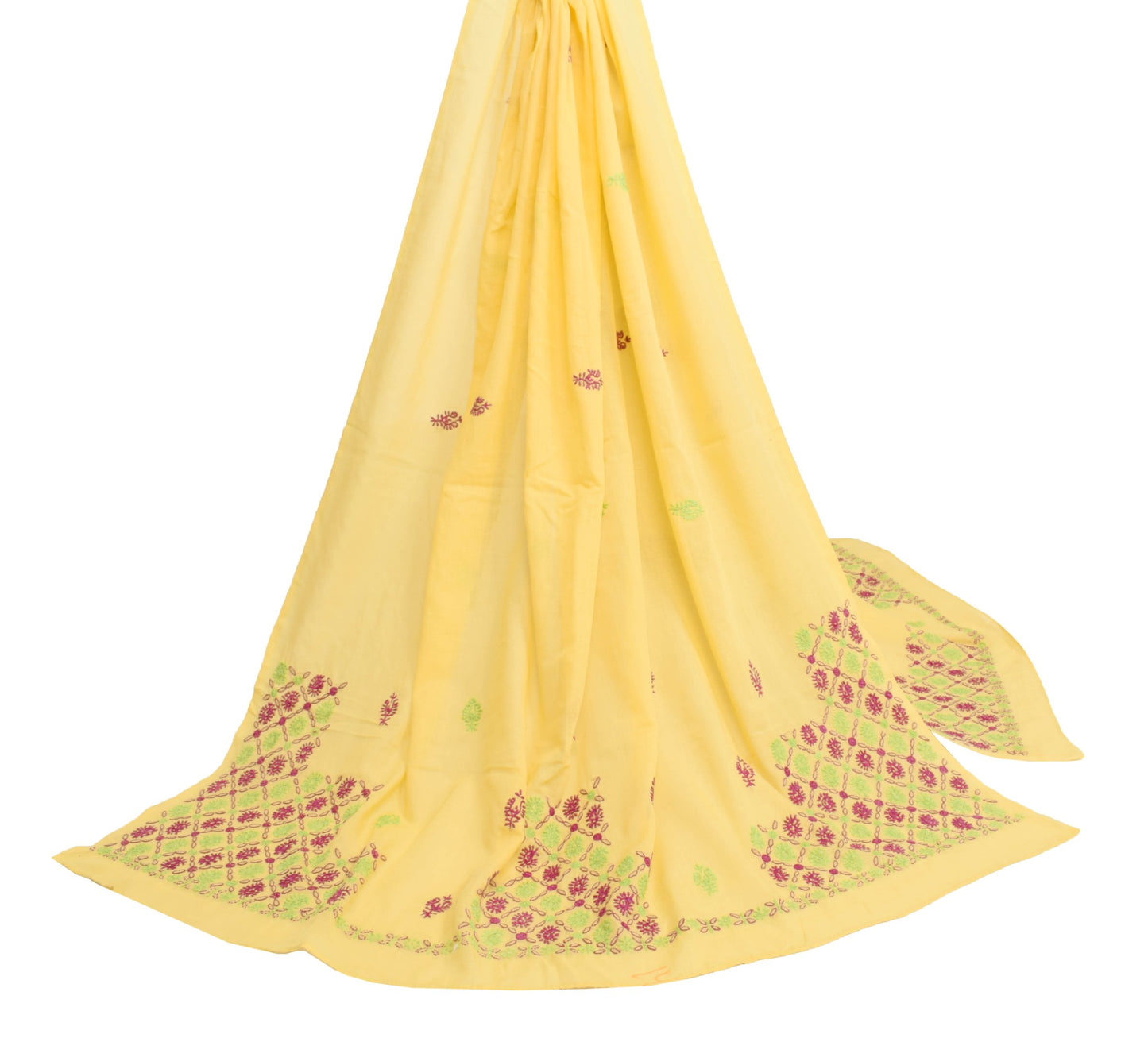Sushila Vintage Yellow Dupatta Cotton Hand Embroidered Daily Wear Long Stole