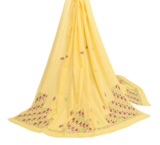 Sushila Vintage Yellow Dupatta Cotton Hand Embroidered Daily Wear Long Stole