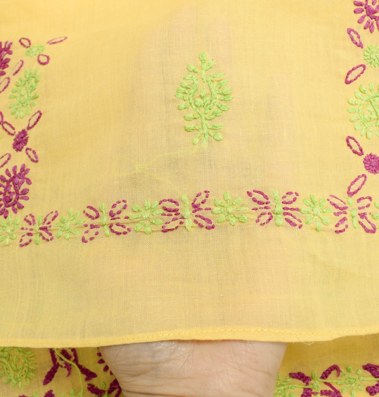 Sushila Vintage Yellow Dupatta Cotton Hand Embroidered Daily Wear Long Stole