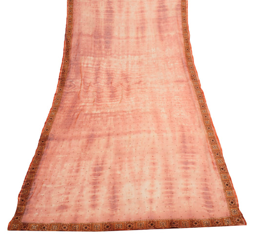 Sushila Vintage Rust Tie-Dye Dupatta Pure Chiffon Silk Embroidered Long Stole
