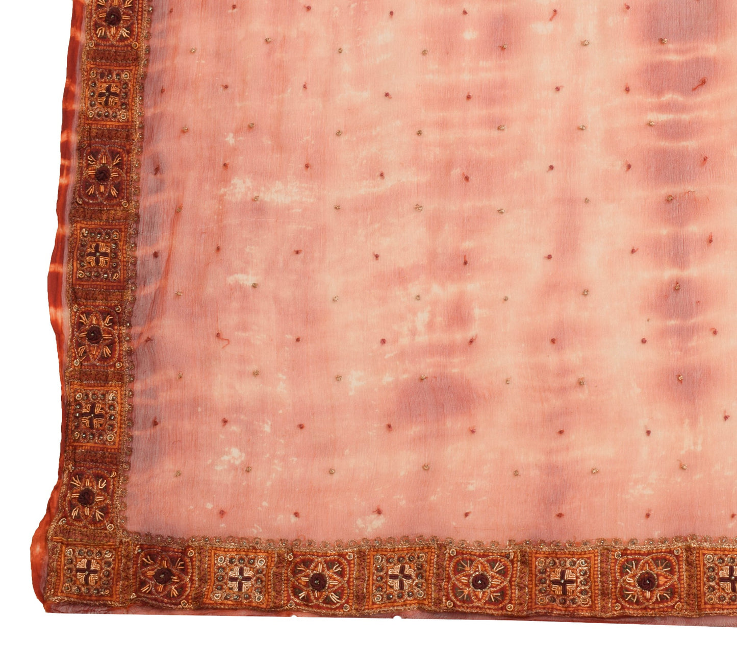 Sushila Vintage Rust Tie-Dye Dupatta Pure Chiffon Silk Embroidered Long Stole