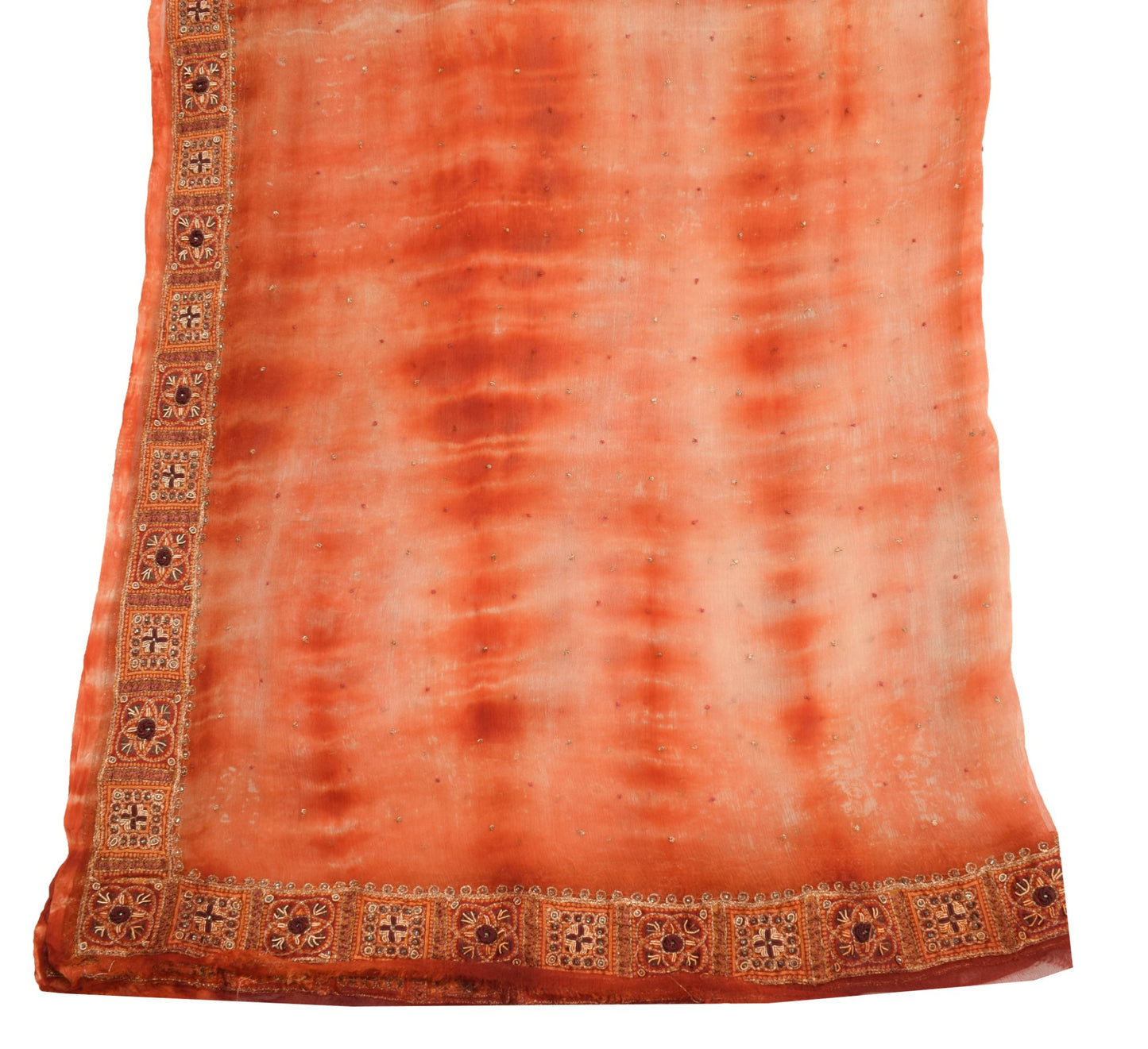 Sushila Vintage Rust Tie-Dye Dupatta Pure Chiffon Silk Embroidered Long Stole