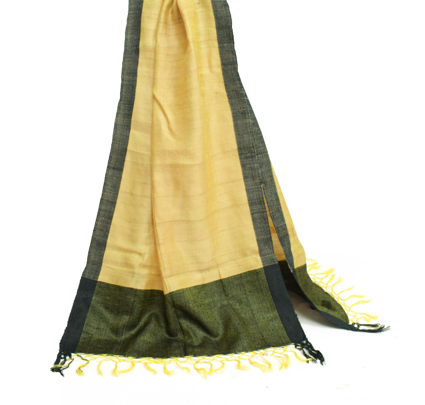Sushila Vintage Yellow 100% Pure Woolen Dupatta Plain Indian Long Stole Shawl