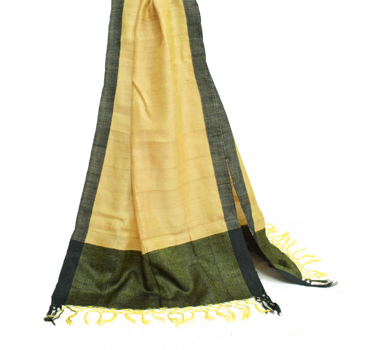 Sushila Vintage Yellow 100% Pure Woolen Dupatta Plain Indian Long Stole Shawl