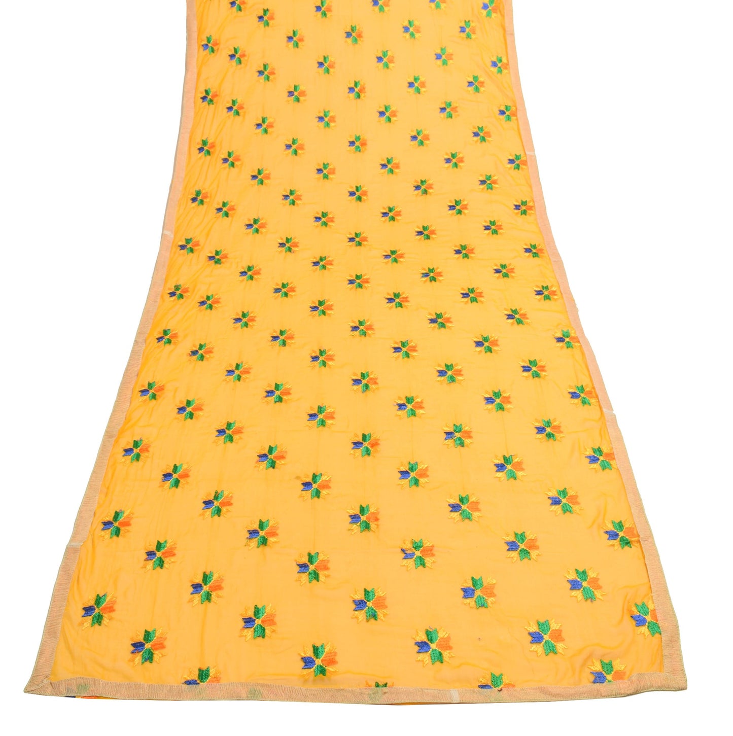 Sushila Vintage Yellow Phulkari Dupatta Chiffon Silk Embroidered Long Stole Veil