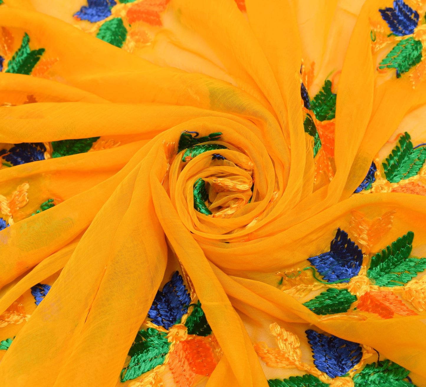 Sushila Vintage Yellow Phulkari Dupatta Chiffon Silk Embroidered Long Stole Veil