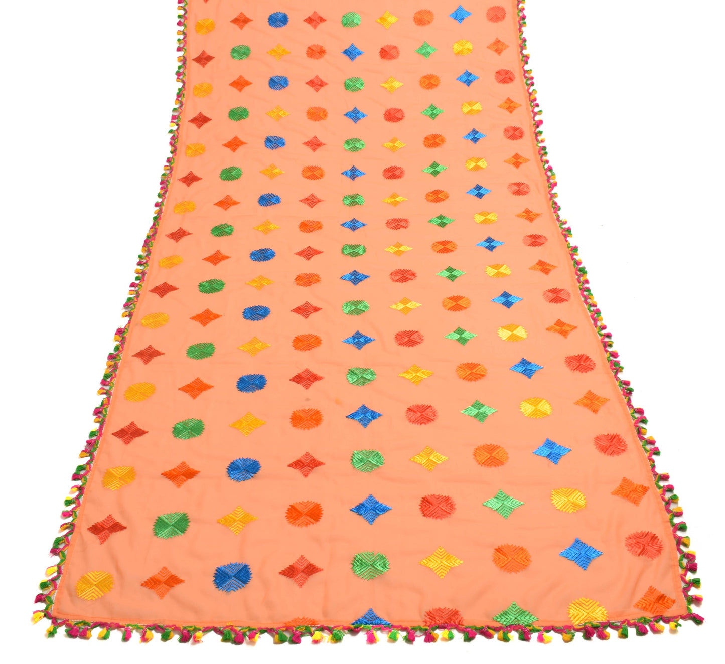 Sushila Vintage Dark Peach Dupatta Georgette Silk Phulkari Long Stole Veil Wrap