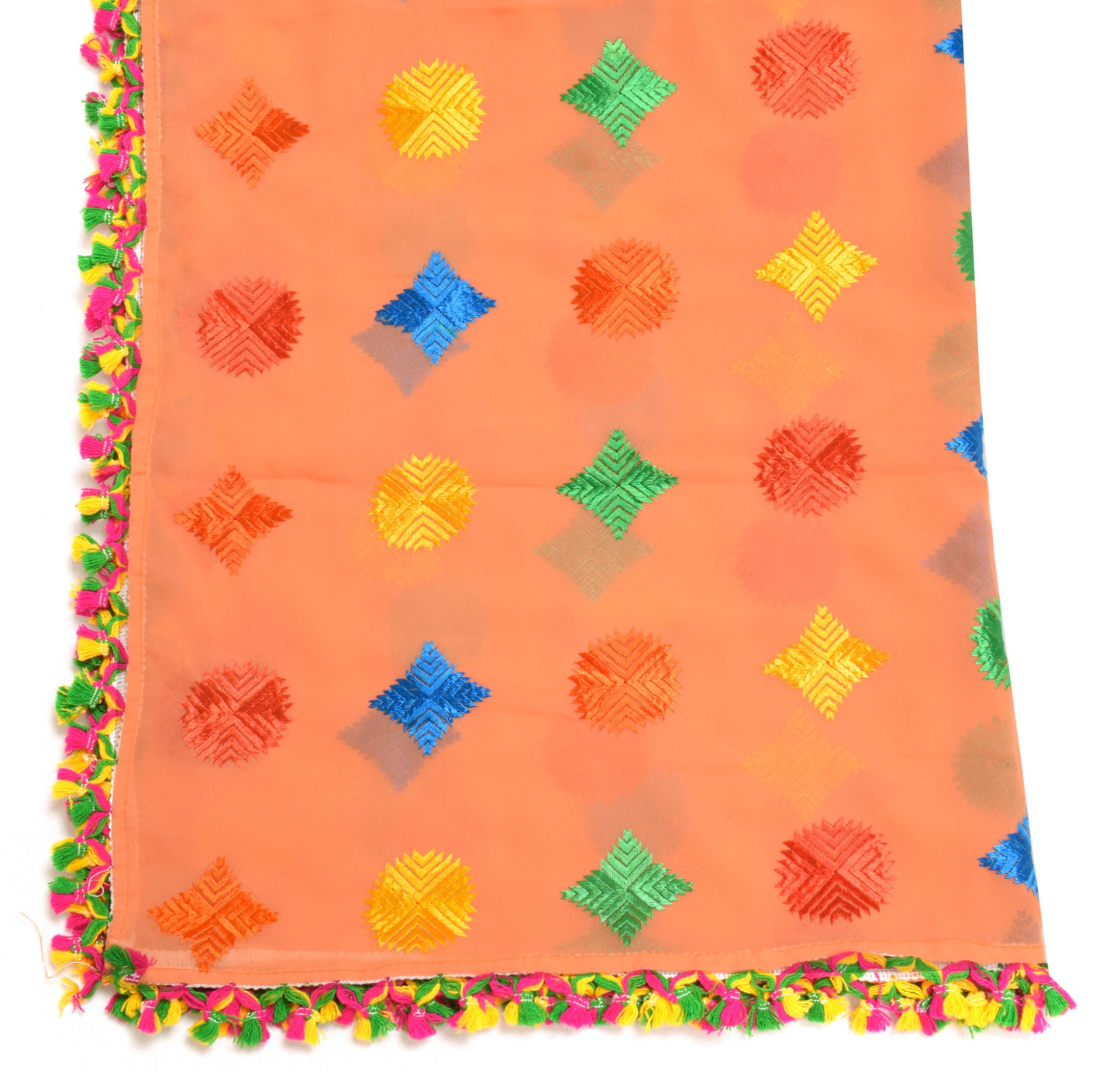 Sushila Vintage Dark Peach Dupatta Georgette Silk Phulkari Long Stole Veil Wrap