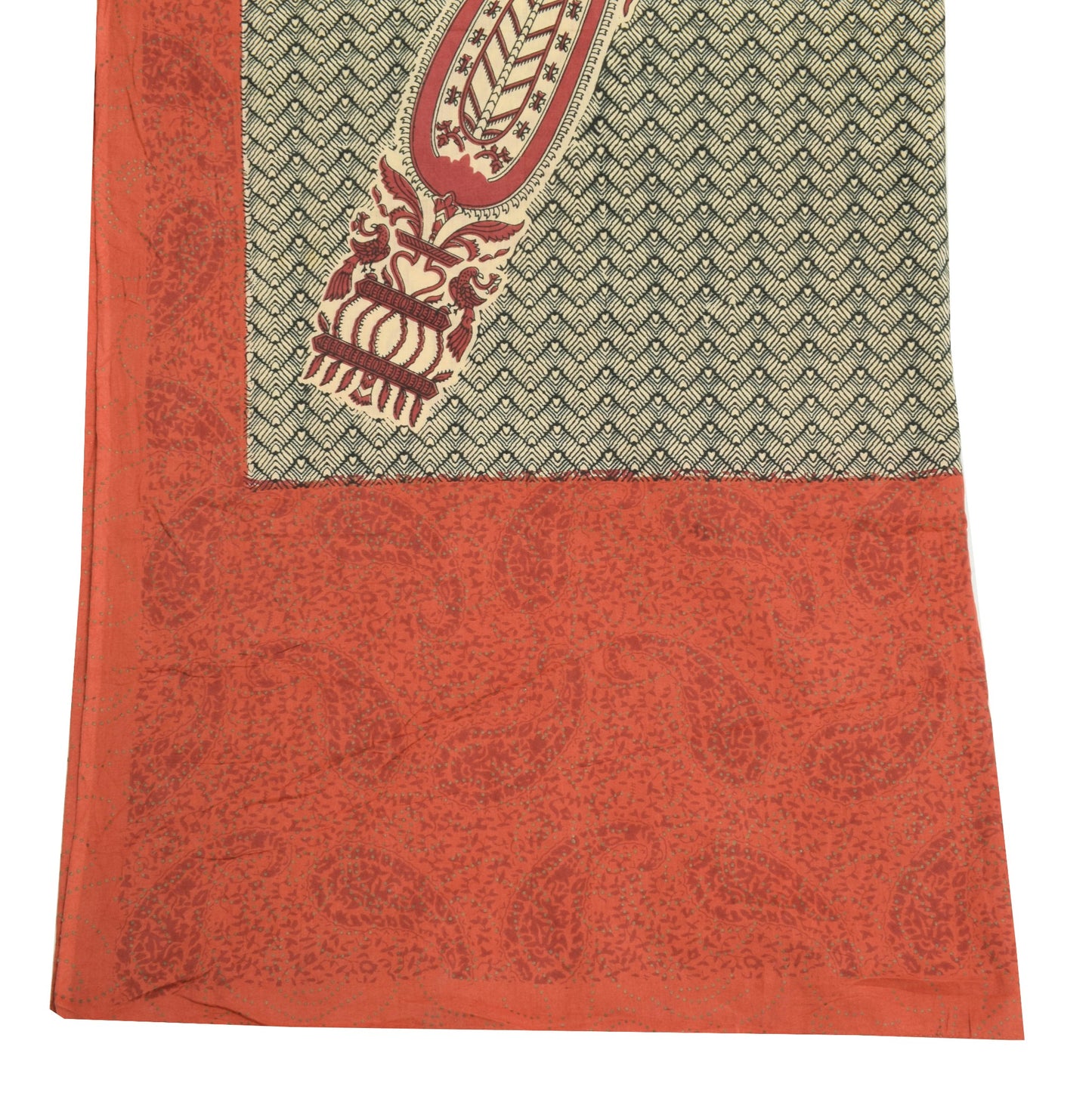 Sushila Vintage Cream & Brown Dupatta 100% Pure Cotton Printed Long Stole Hijab