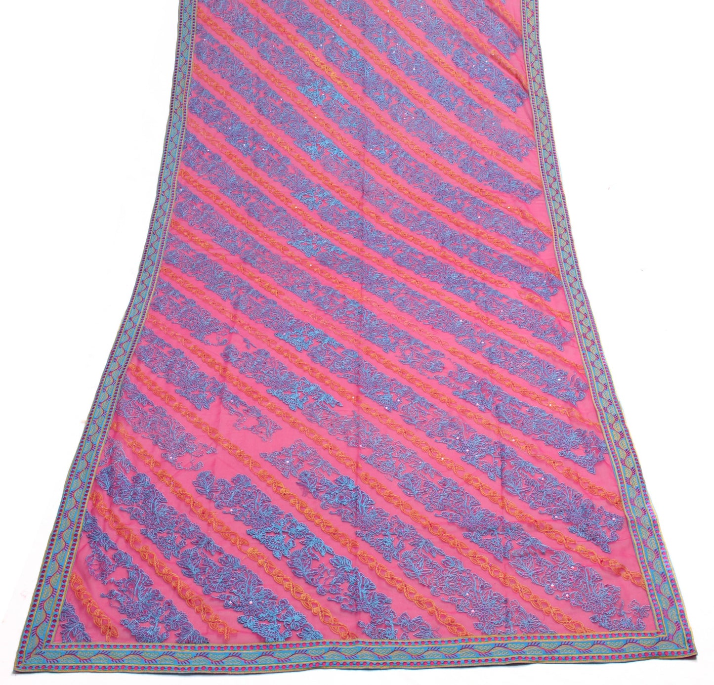 Sushila Vintage Hot Pink Dupatta Georgette Silk Floral Embroidered Long Stole
