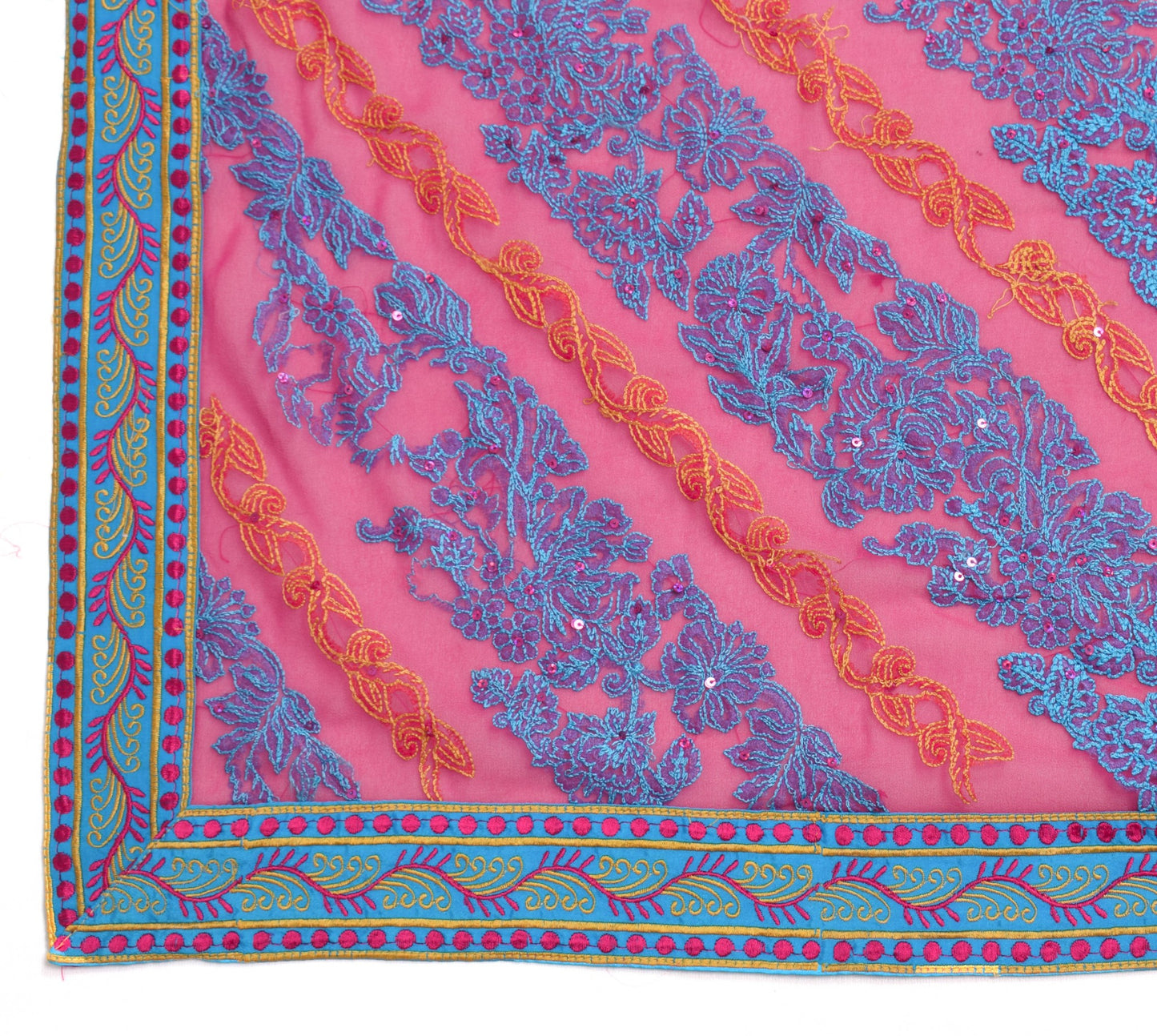 Sushila Vintage Hot Pink Dupatta Georgette Silk Floral Embroidered Long Stole