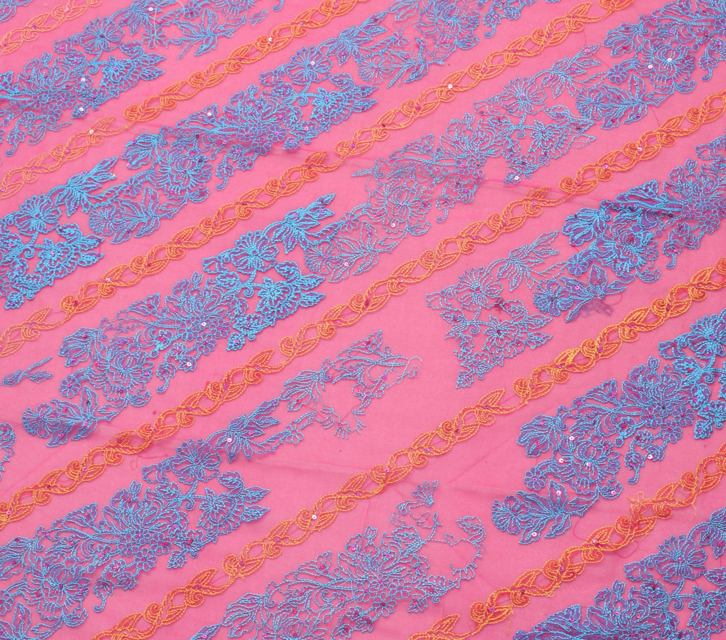 Sushila Vintage Hot Pink Dupatta Georgette Silk Floral Embroidered Long Stole