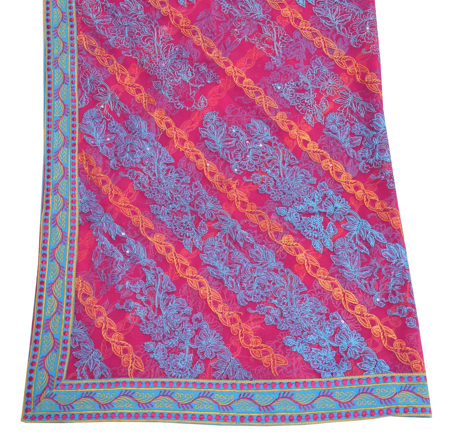 Sushila Vintage Hot Pink Dupatta Georgette Silk Floral Embroidered Long Stole