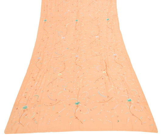 Sushila Vintage Light Orange Floral Dupatta Georgette Silk Embroidery Long Stole