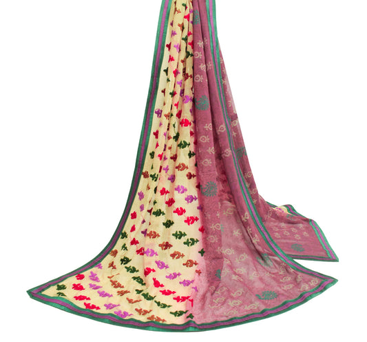 Sushila Vintage Purple Cream Dupatta Pure Georgette Hand Embroidered  Long Stole