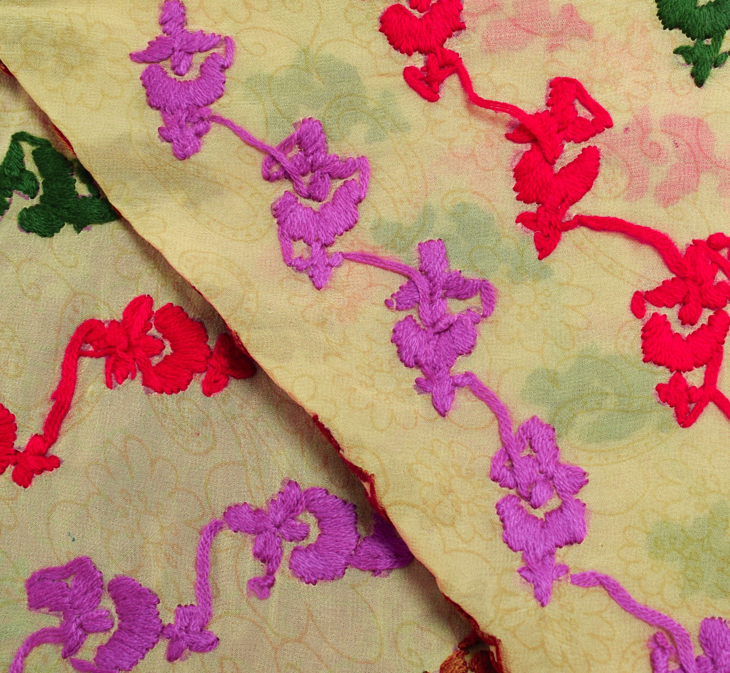 Sushila Vintage Purple Cream Dupatta Pure Georgette Hand Embroidered  Long Stole