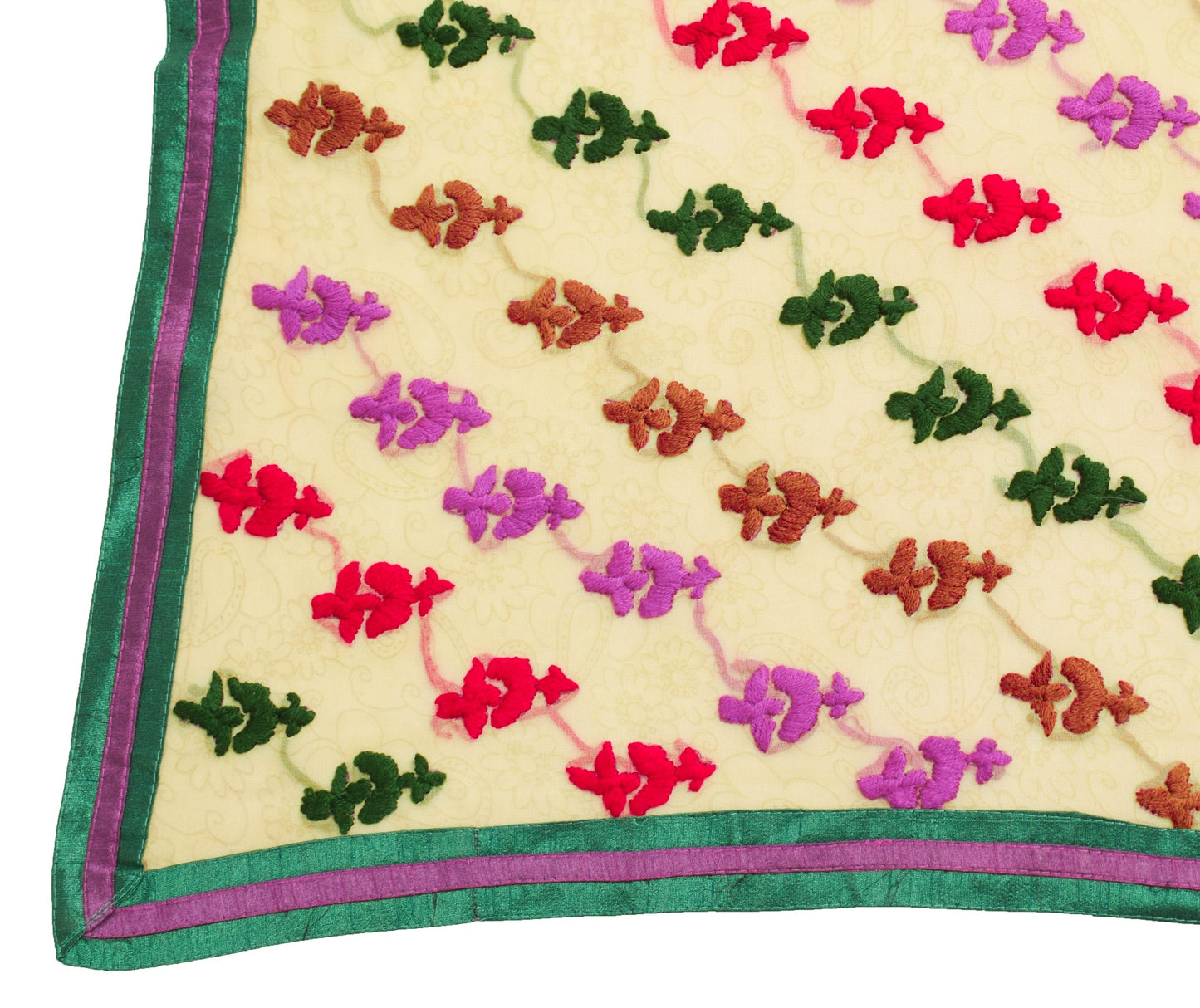 Sushila Vintage Purple Cream Dupatta Pure Georgette Hand Embroidered  Long Stole